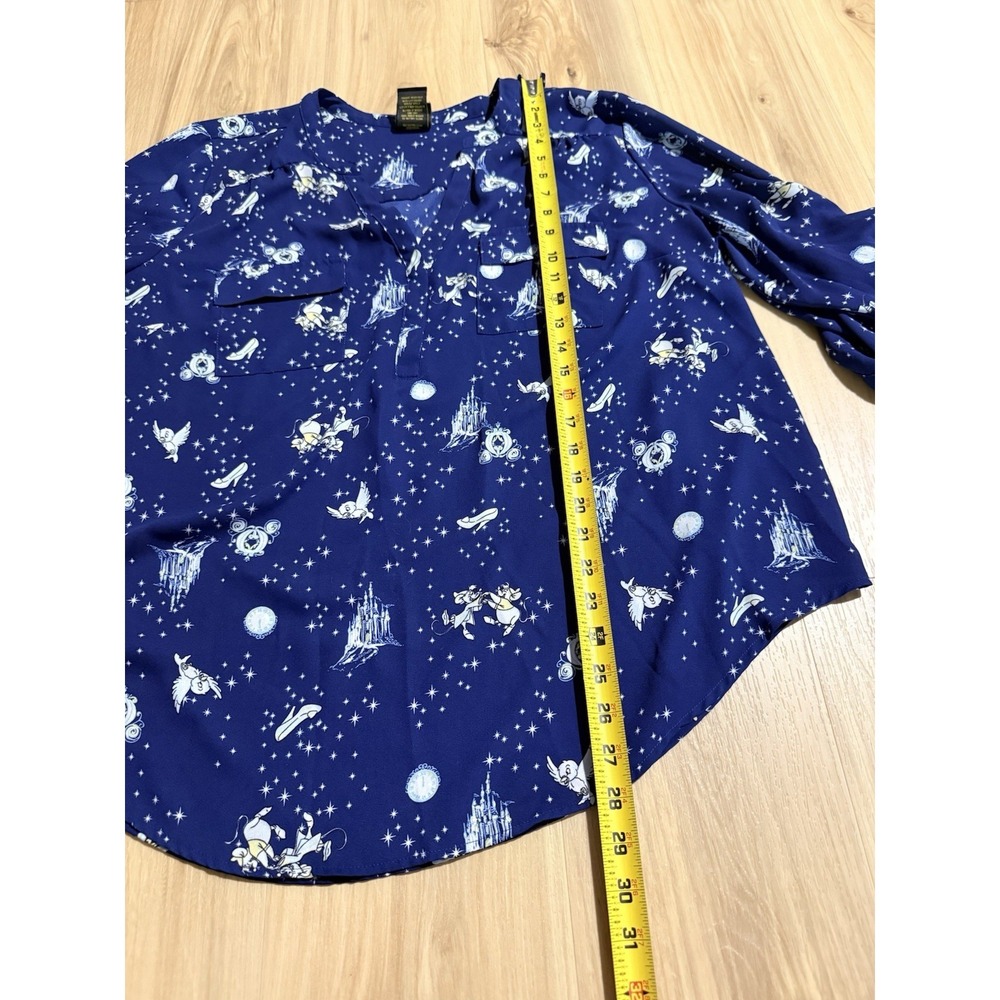 Disney Princess Cinderella Blue Castle Glass Slipper Roll Tab Blouse Size 2 - Picture 2 of 8